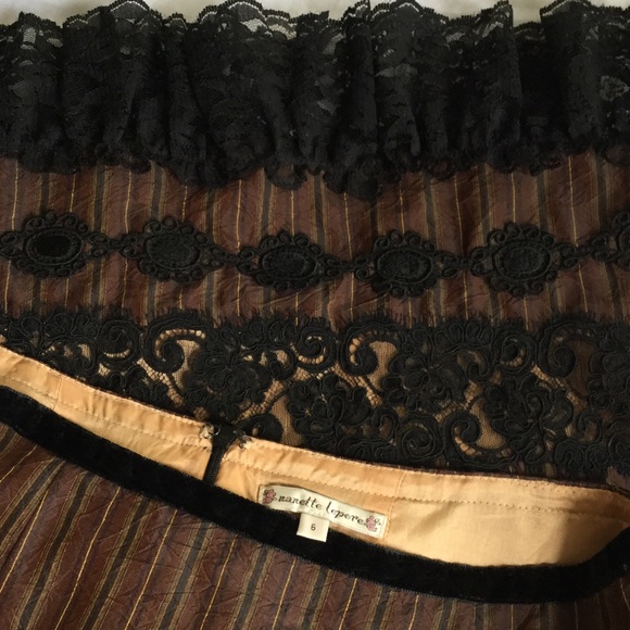 Nanette Lepore Striped Lace Detail Skirt 6 - Picture 3 of 7